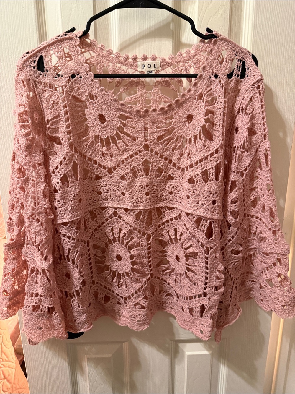 POL Pink Crochet Lace Tunic Top